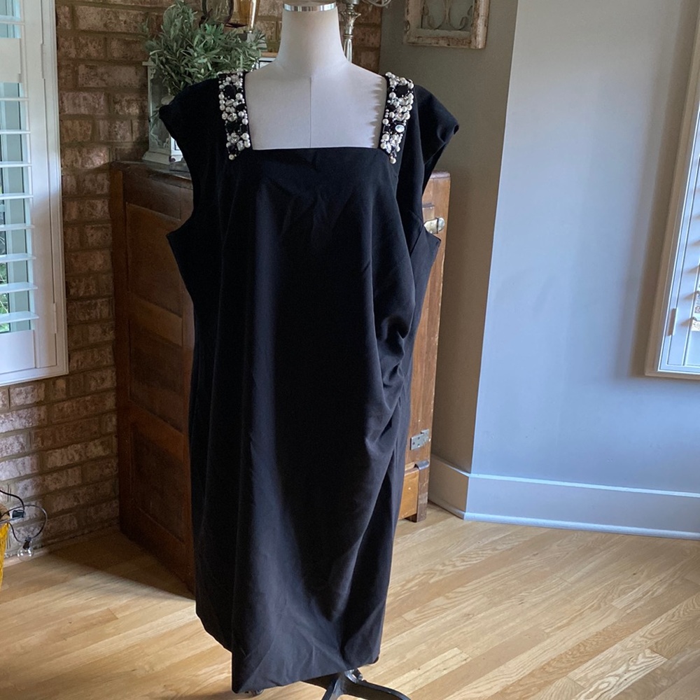 CHANGES BY TOGETHER UK BLACK EMBELLISHED NECK DRESS EVEING FORMAL SLIMMING 26